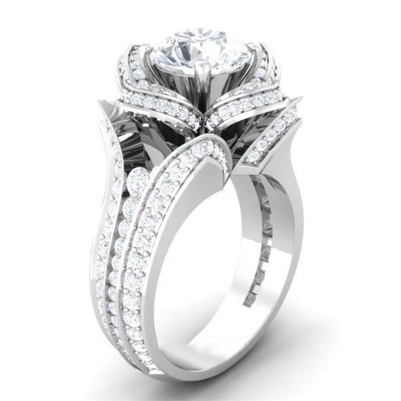 🌸Fashionable 925 Silver Plated Rose Flower Shaped CZ Ring, MARR9405 - Picture 1 of 3